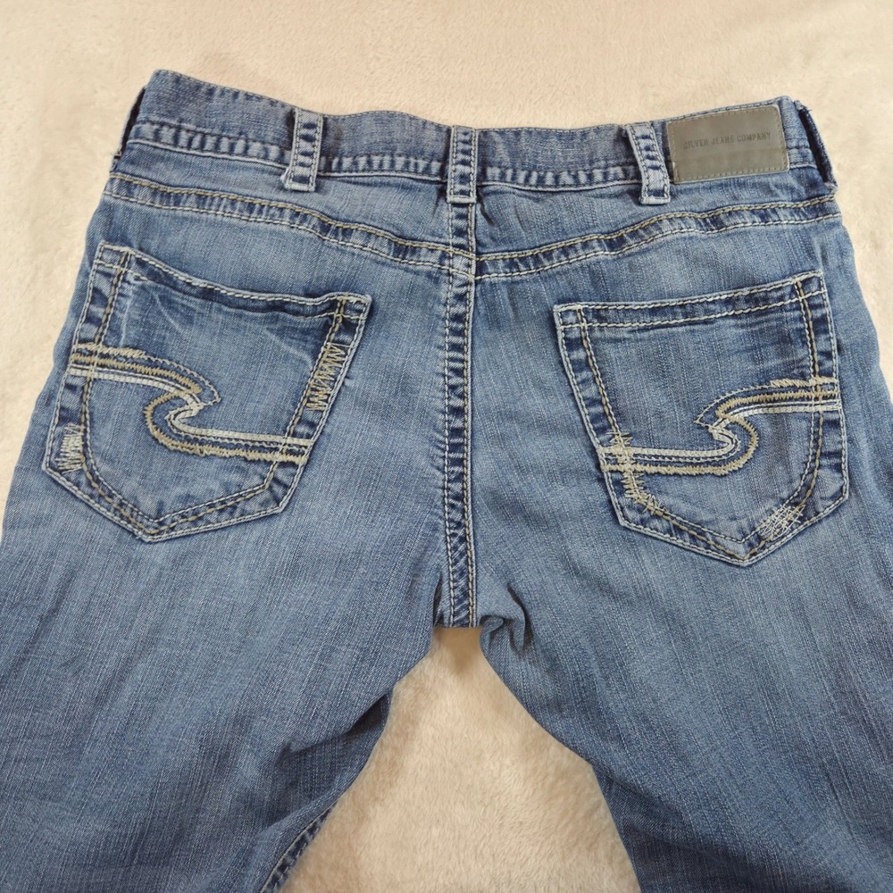 Silver Jeans Co. Mens Zac Relaxed Fit Straight Jeans 36x32 Blue Cotton Stretch